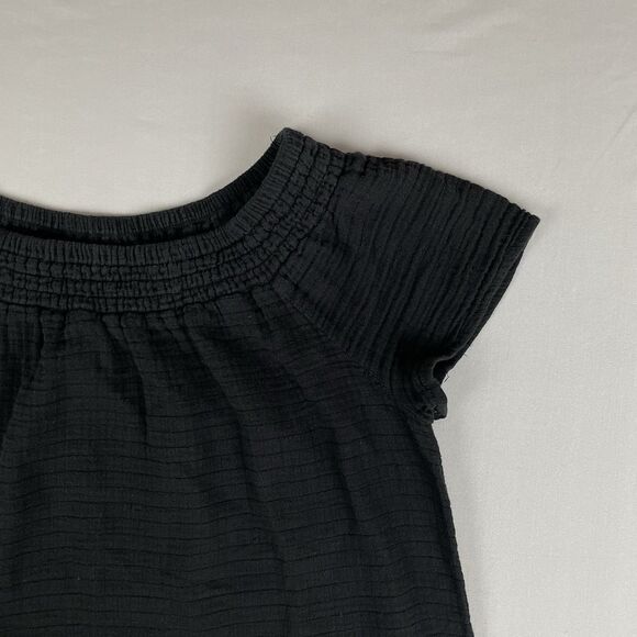 Old Navy Short‎ Sleeve Elastic Gauze Blouse Top Med Black Casual Whimsygoth - Picture 3 of 14